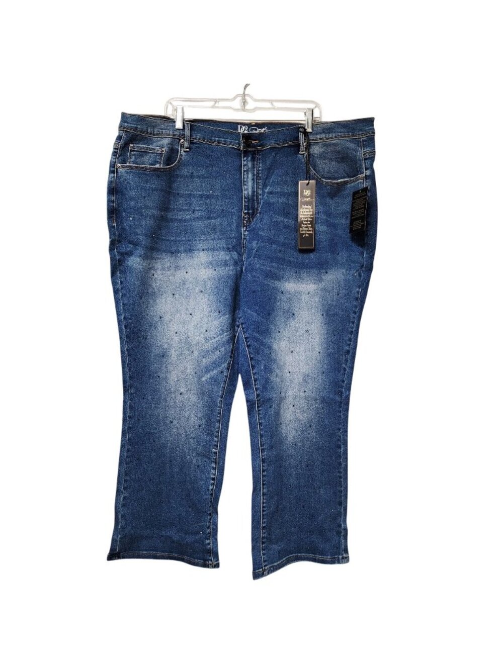 D2 Womens  Rhinestone Embellished Denim Jeans 24W Cropped Mid-Rise Stretch Blue